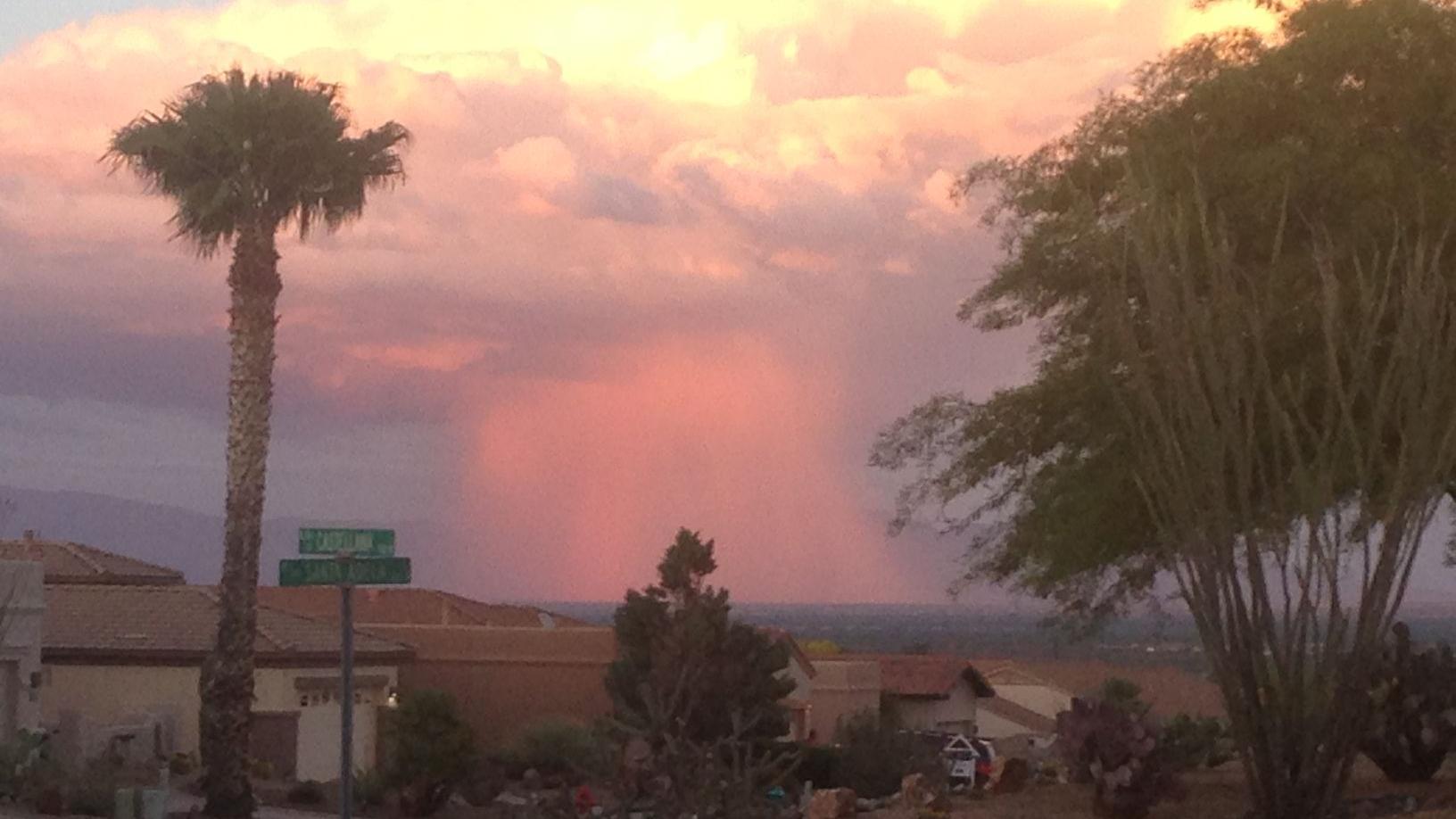 Rain showers at sunset